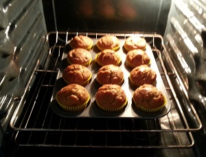 Pumpkin muffins in the oven